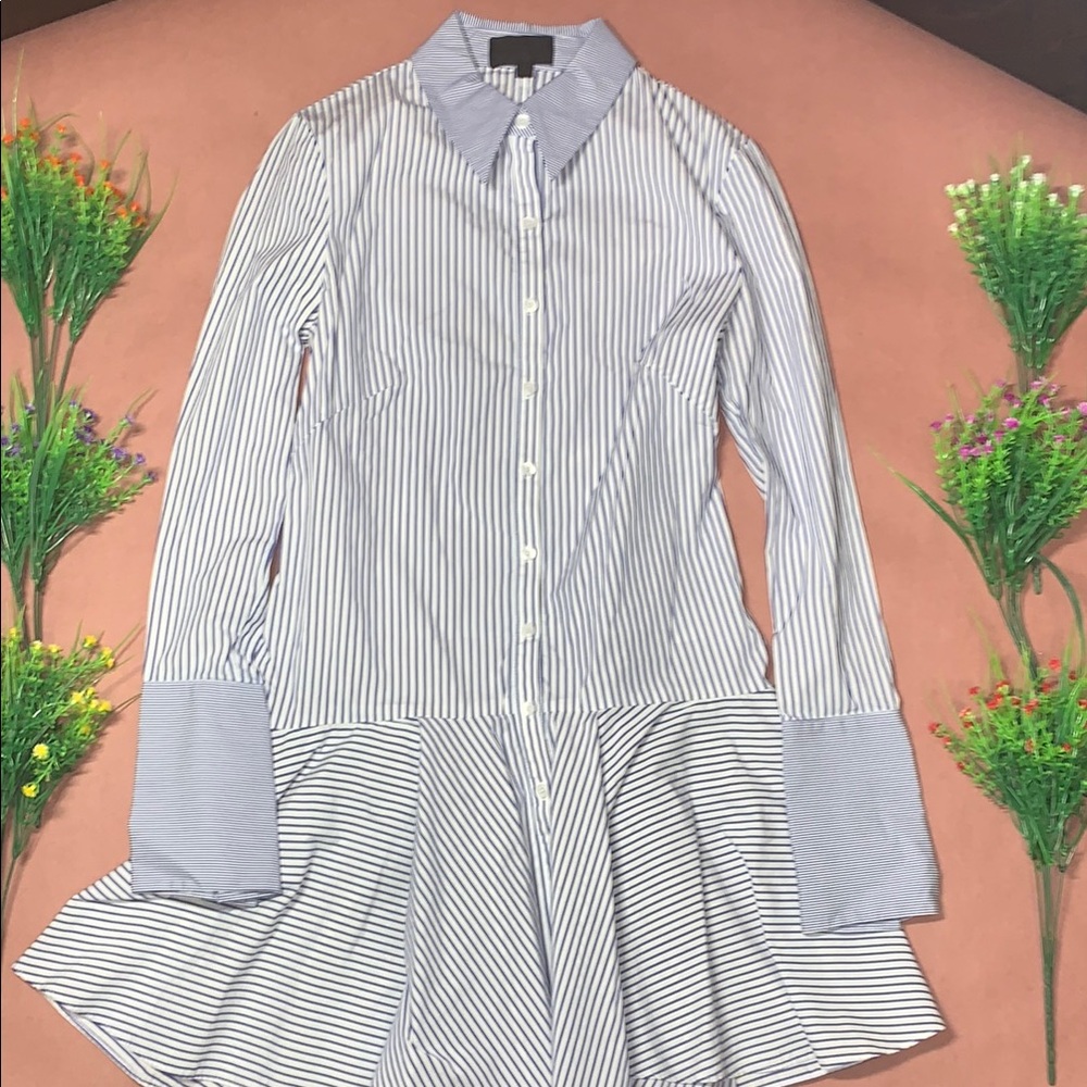 INTERMIX Navy and White Striped Blouse